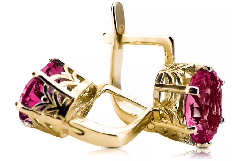 Aur galben 8K 333 Ruby cercei vec003x-rb Rusesc Sovietic URSS Vintage bijuterii Art Deco style